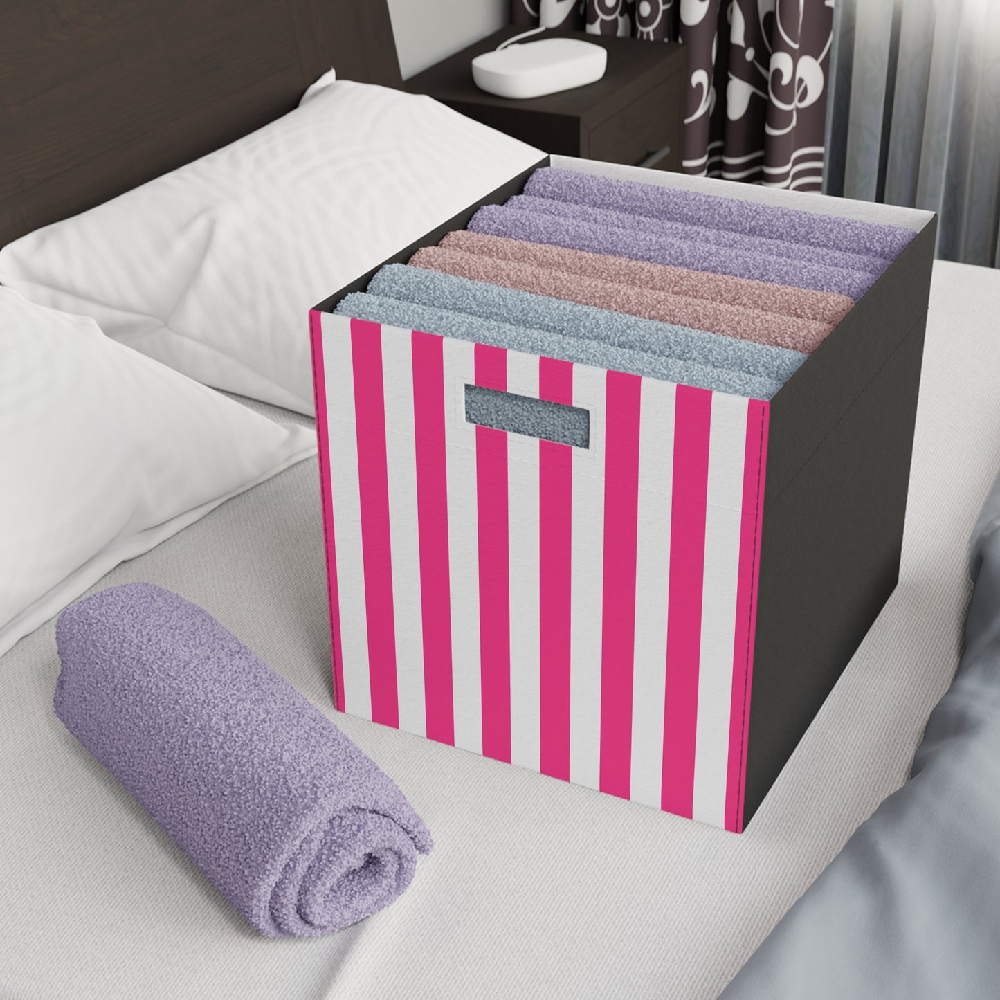 Pink Stripe Felt Storage Box 14.5 x 13