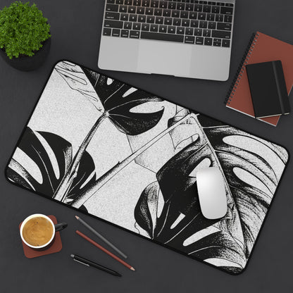 Monstera Leaf Black White Desk Pad