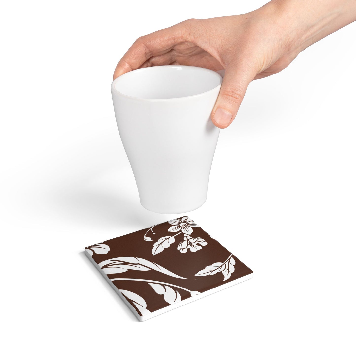 Chocolate Brown Floral Ceramic Coaster Coordinated Collection