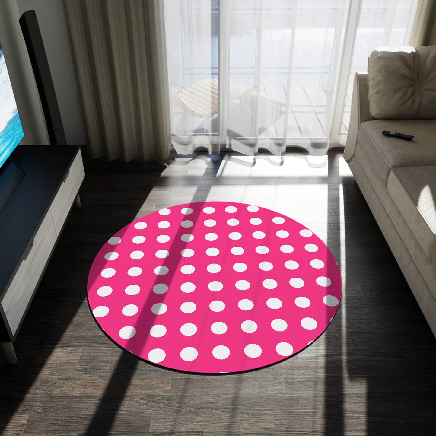 Pink Polka Dot Round Rug 60 Inch Pink and White Area Rug Cute Aesthetic Room Decor