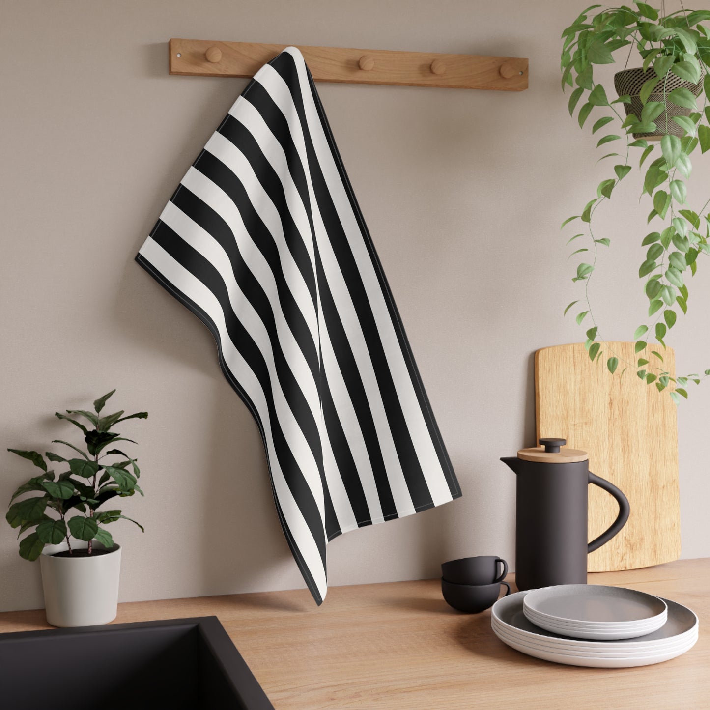 Black Stripe Cotton Twill Tea Towel 18 x 30