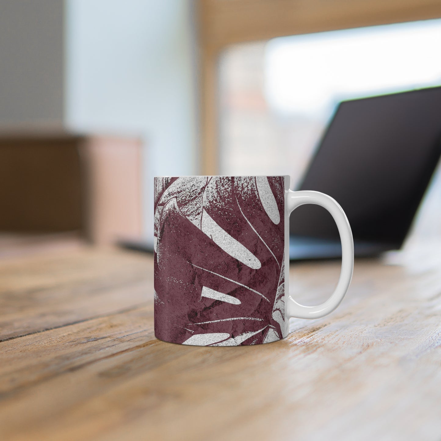 Monstera Leaf Mauve and White Mug