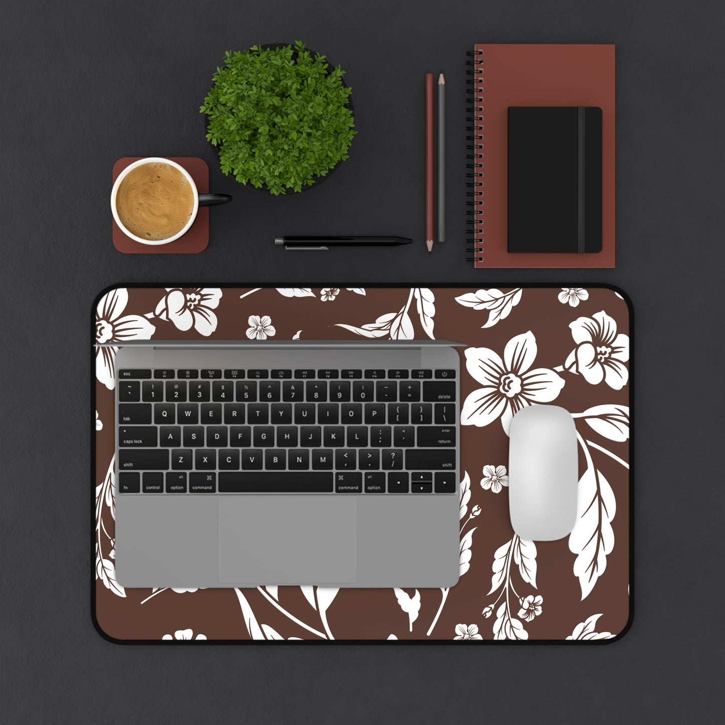 Chocolate Brown Floral Desk Pad (12x18, 12x22 or 16x32)