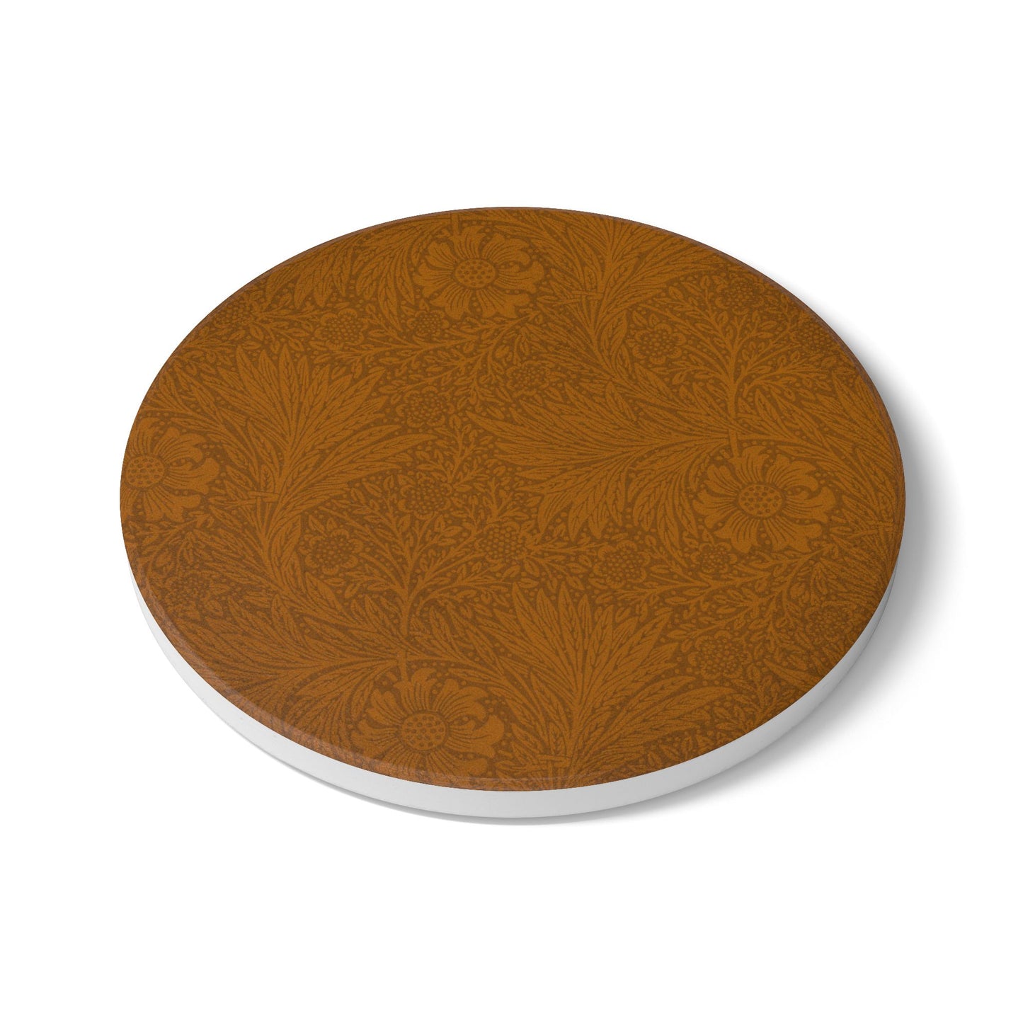 Saddle Tan Ceramic Coaster Tonal Botanical Drink Coaster