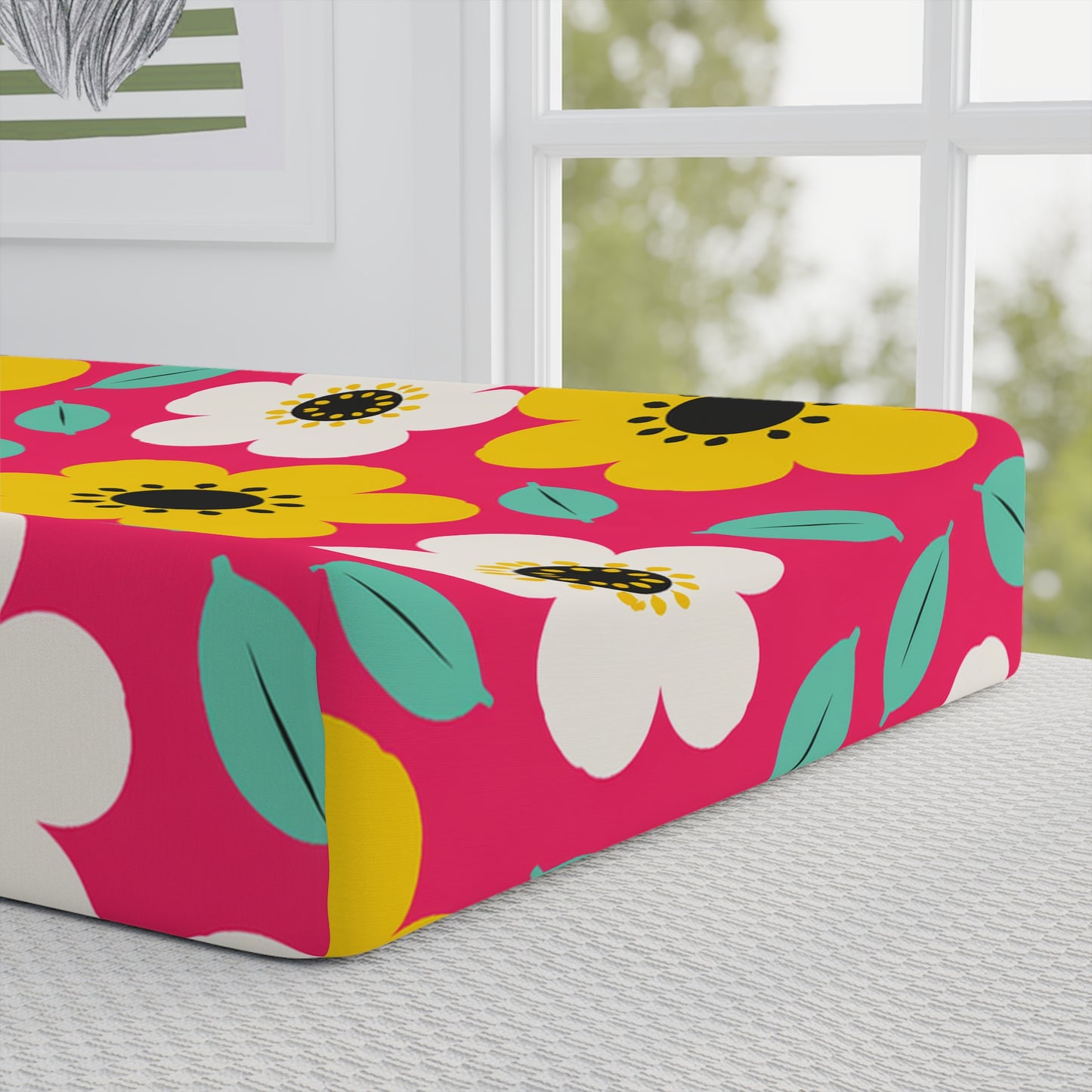 Happy Flower Baby Changing Pad Cover Retro Daisy Nursery Changing Pad Cover