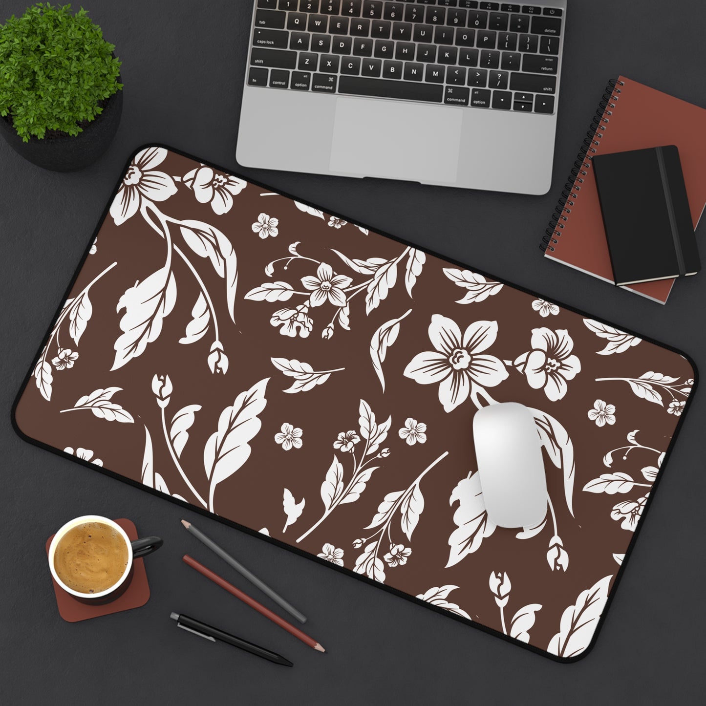 Chocolate Brown Floral Desk Pad (12x18, 12x22 or 16x32)