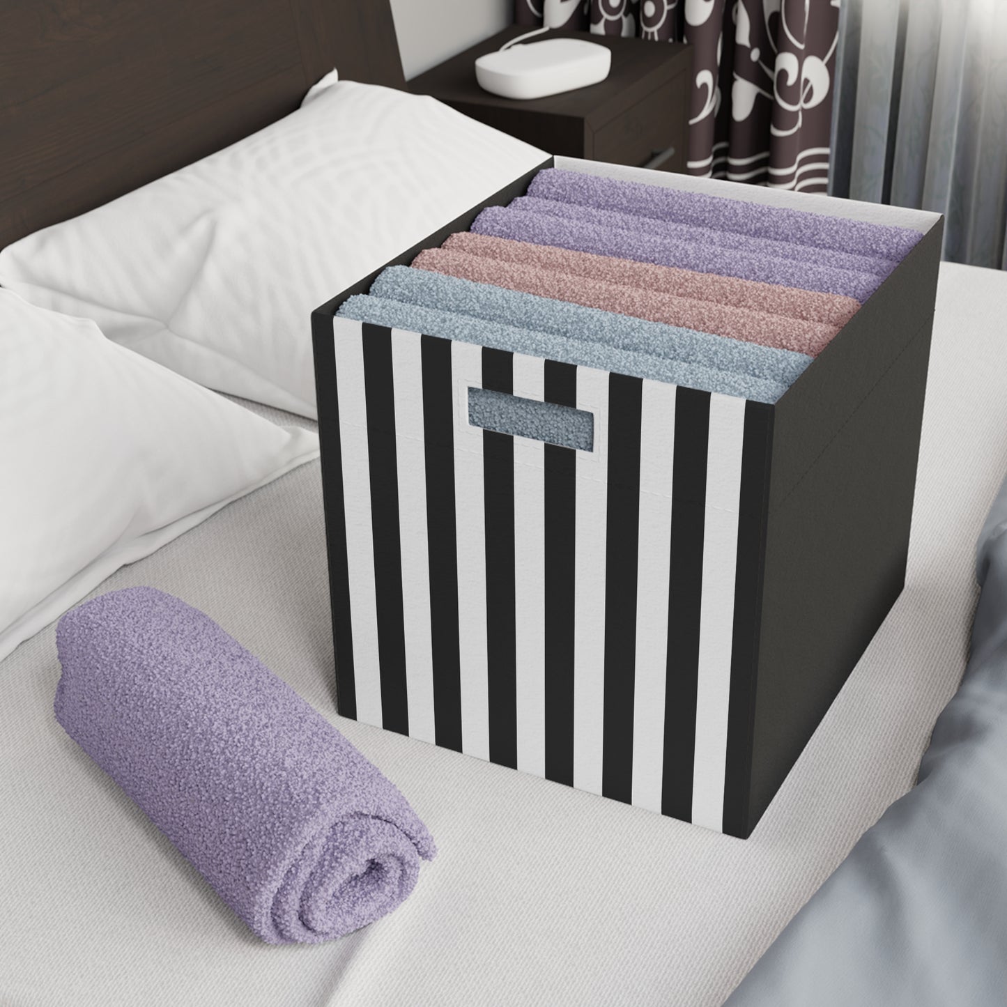 Black Stripe Felt Storage Box Foldable Organizer