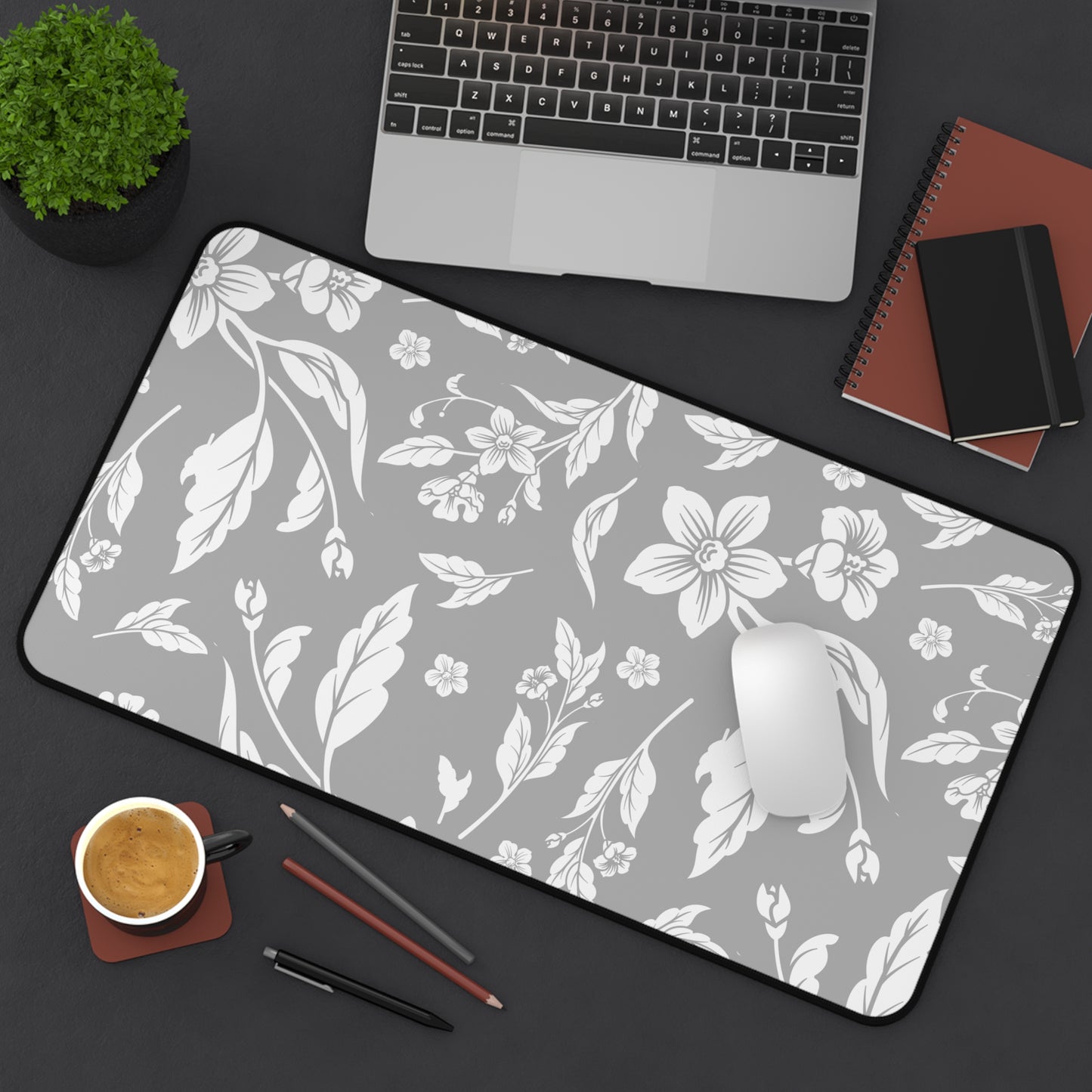 Grayscale Floral Desk Pad (12x18, 12x22 or 16x32)