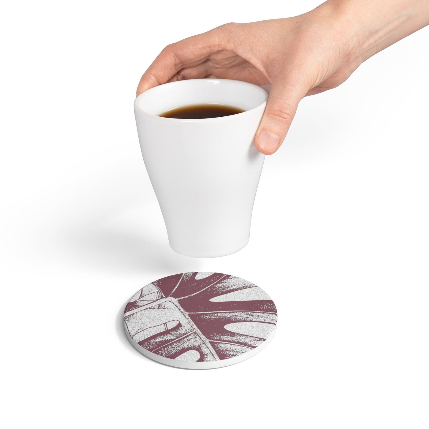 Monstera Leaf Mauve Ceramic Coaster Botanical Drink Coaster