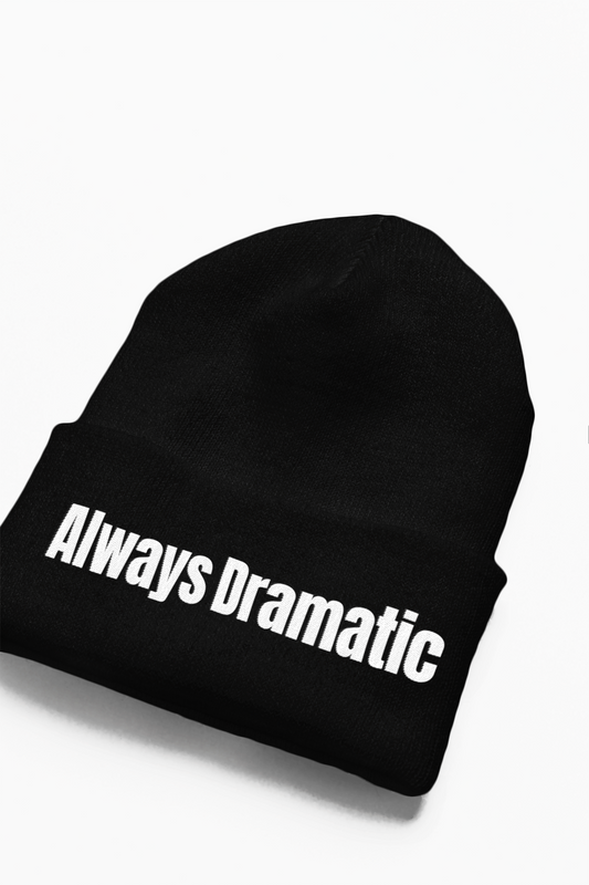 Always Dramatic Beanie Black White Embroidery