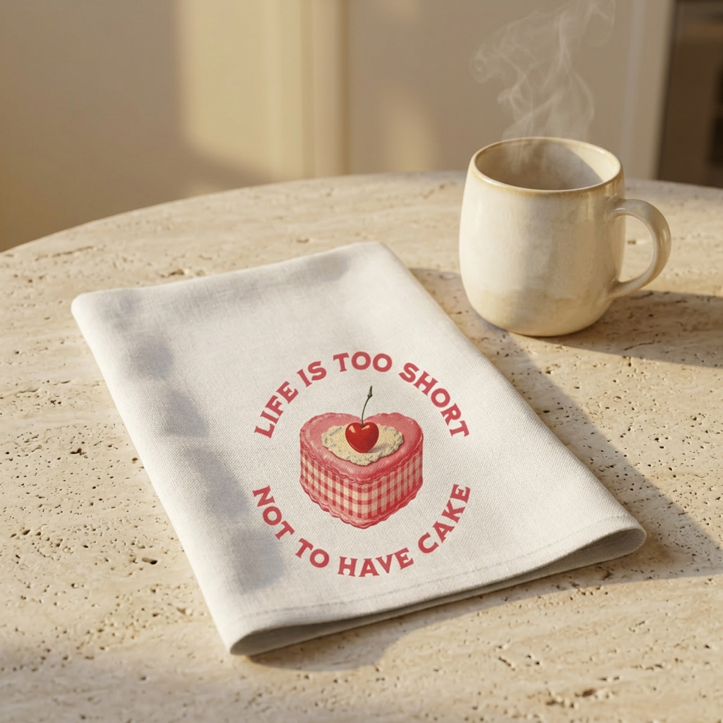 Life Is Too Short Tea Towel Funny Kitchen Towel Cake Design Cotton Dish Towel