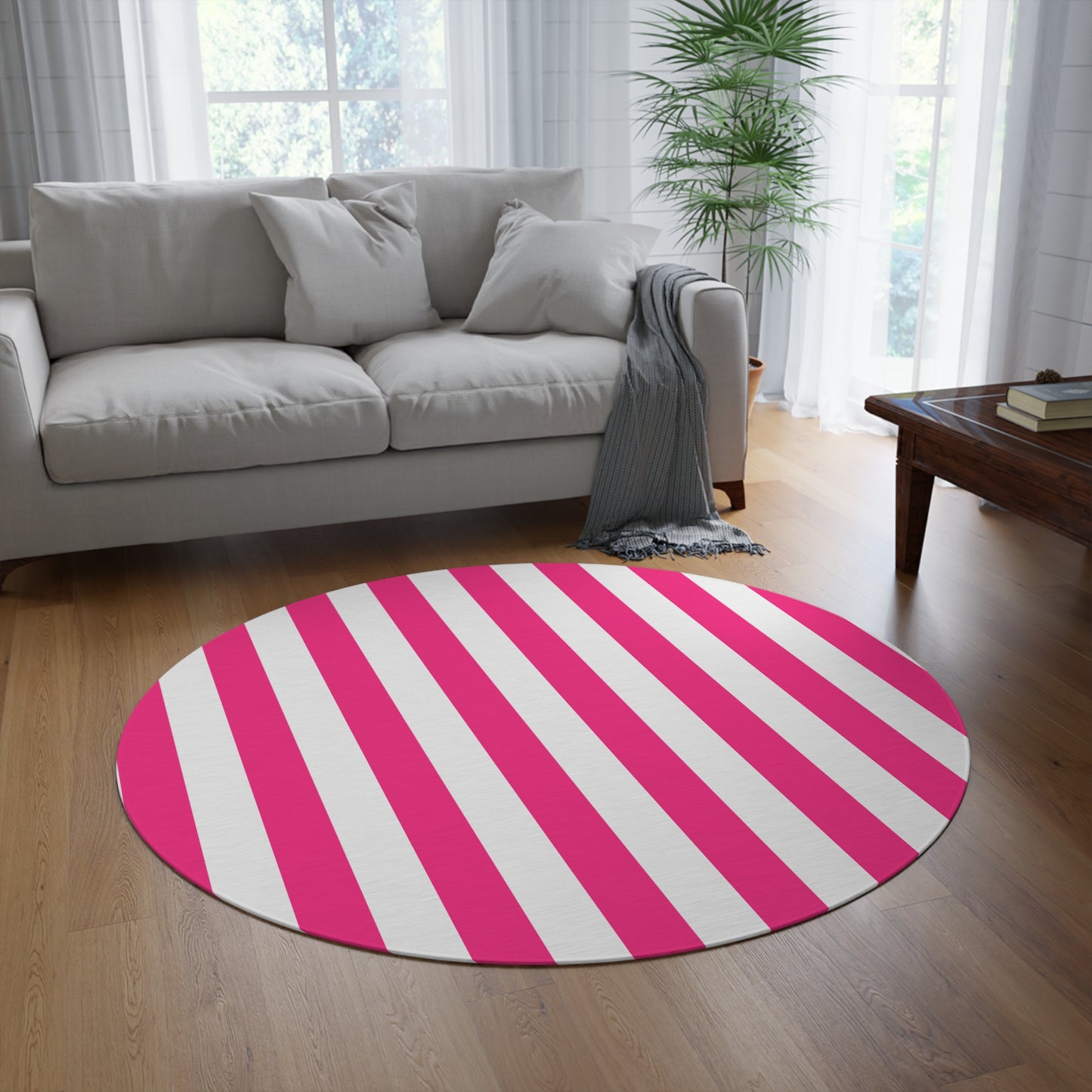 Pink Stripe Round Rug 60 Inch Pink and White Striped Area Rug Modern Aesthetic Decor
