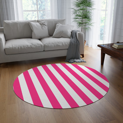 Pink Stripe Round Rug 60 Inch Pink and White Striped Area Rug Modern Aesthetic Decor