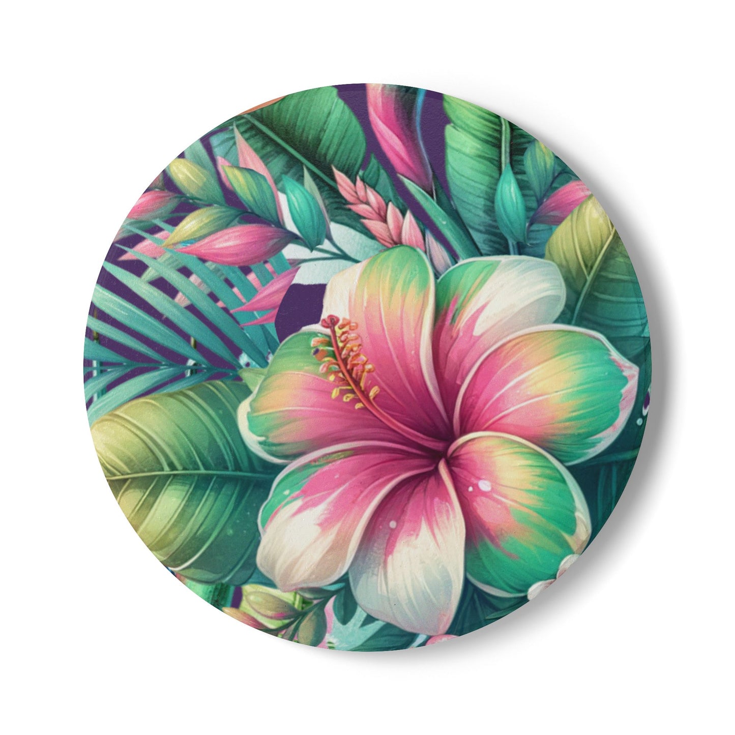 Paradise in Full Bloom Ceramic Coaster Tropical Floral Drink Coaster