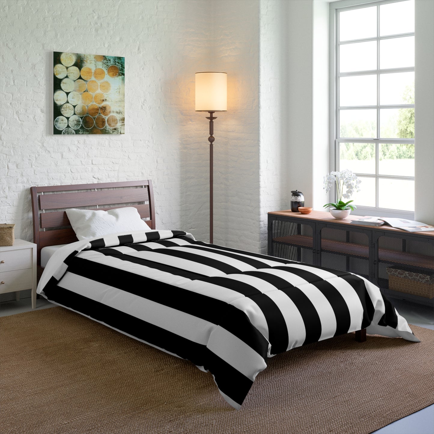 Black Stripe Comforter Bedding Set (4 Sizes)