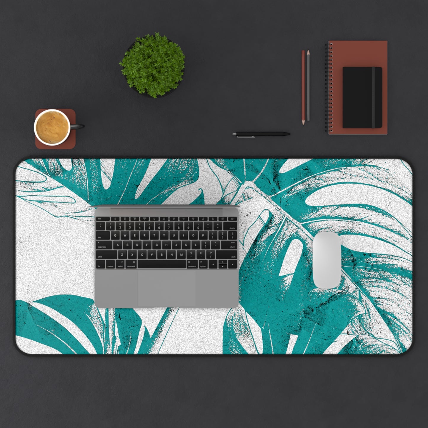 Monstera Leaf Deep Aqua Desk Pad