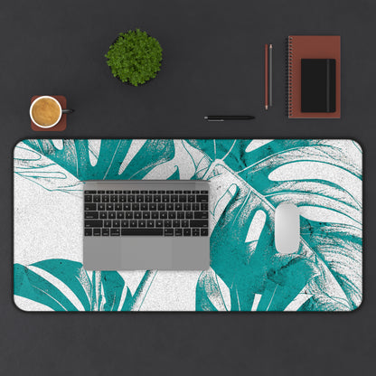 Monstera Leaf Deep Aqua Desk Pad