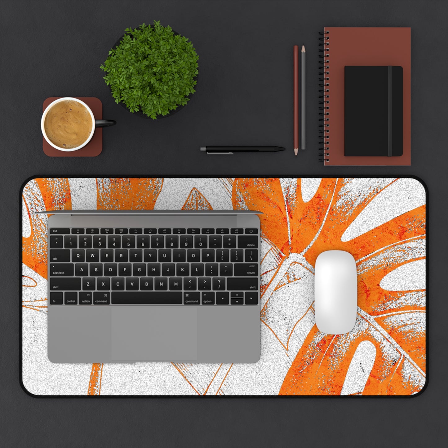 Monstera Leaf Tangerine Desk Pad