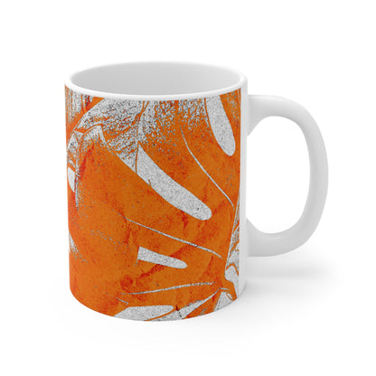 Monstera Leaf Tangerine Mug