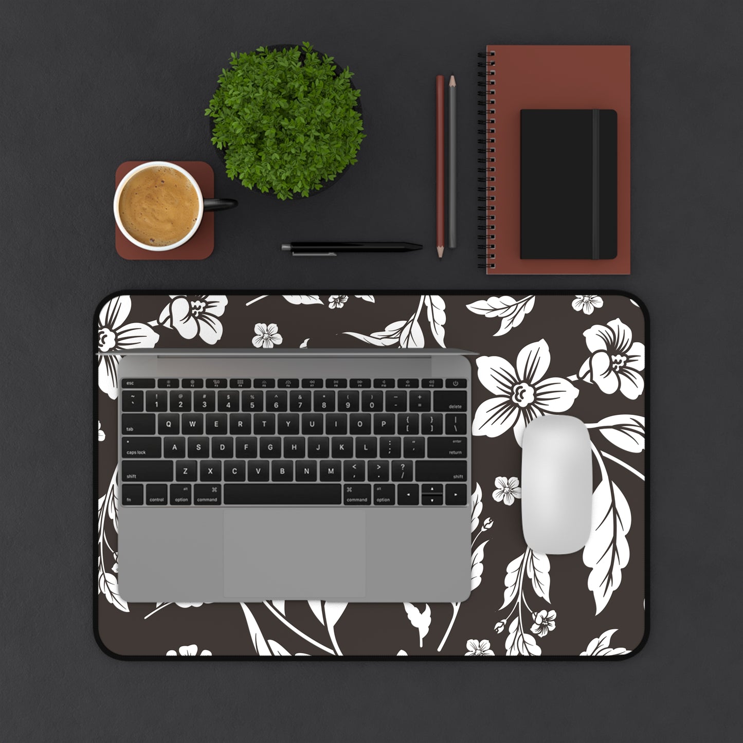 Muted Charcoal Floral Desk Pad (12x18, 12x22 or 16x32)