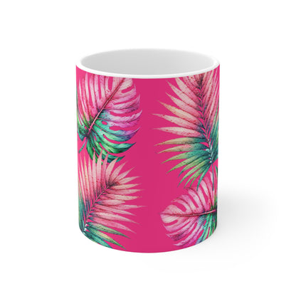 Tropical Vibes Ceramic Coffee Mug 11 oz Tropical Leaves Mug