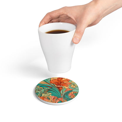 Coral Flourish Ceramic Coaster Botanical Drink Coaster