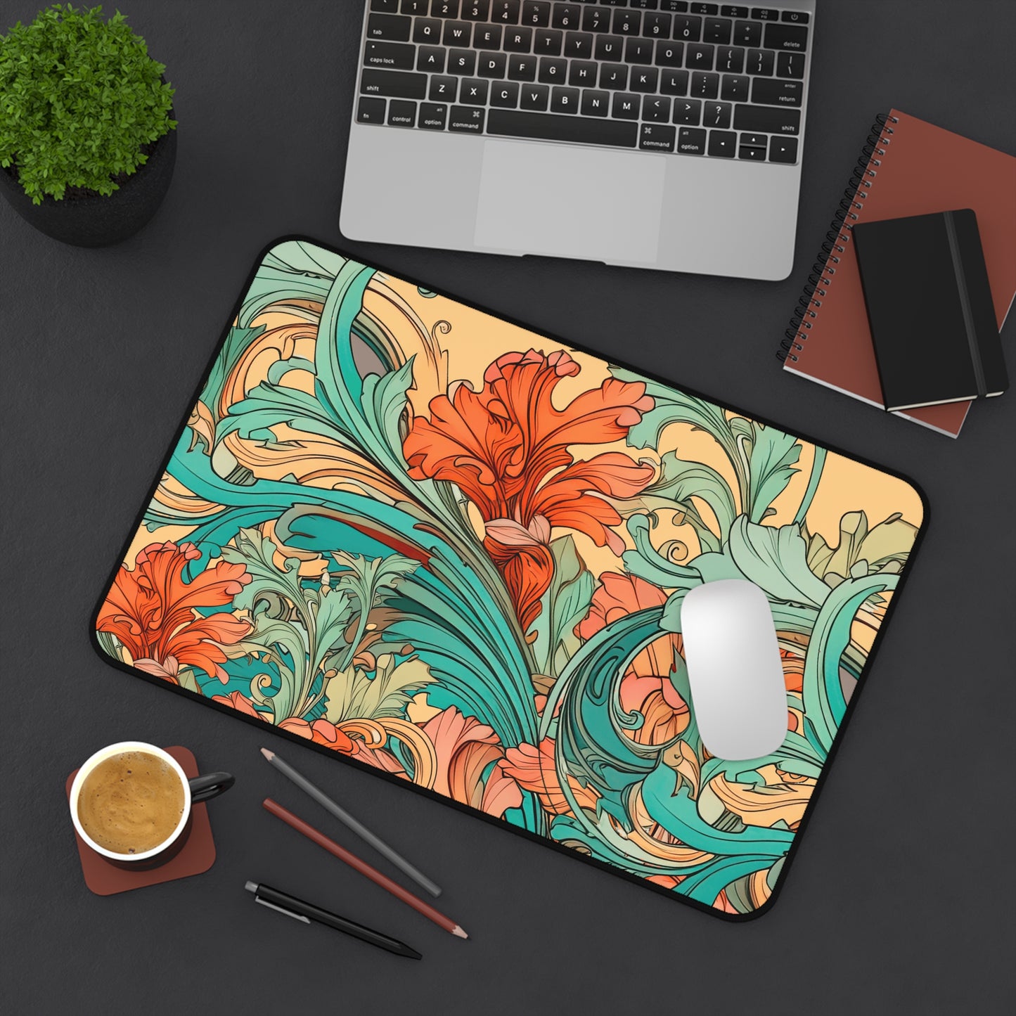 Coral Flourish Desk Mat Extended Mouse Pad (12x18, 12x22, 16x32)