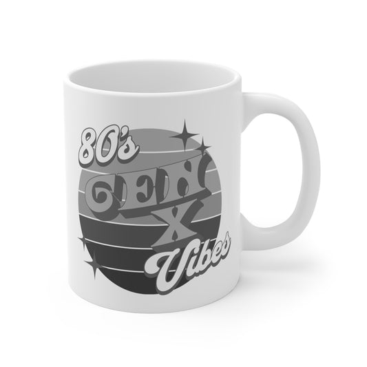 80s Gen X Vibes 11 oz Mug Gray and White
