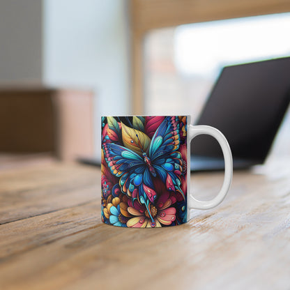 Butterfly Floral Mug - Metamorphosis Design, Vibrant Ceramic Coffee Cup