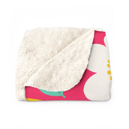Happy Flower Sherpa Fleece Blanket Cozy Plush Throw Retro Daisy Blanket