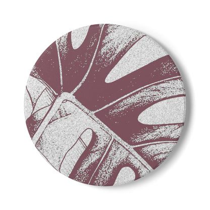 Monstera Leaf Mauve Ceramic Coaster Botanical Drink Coaster