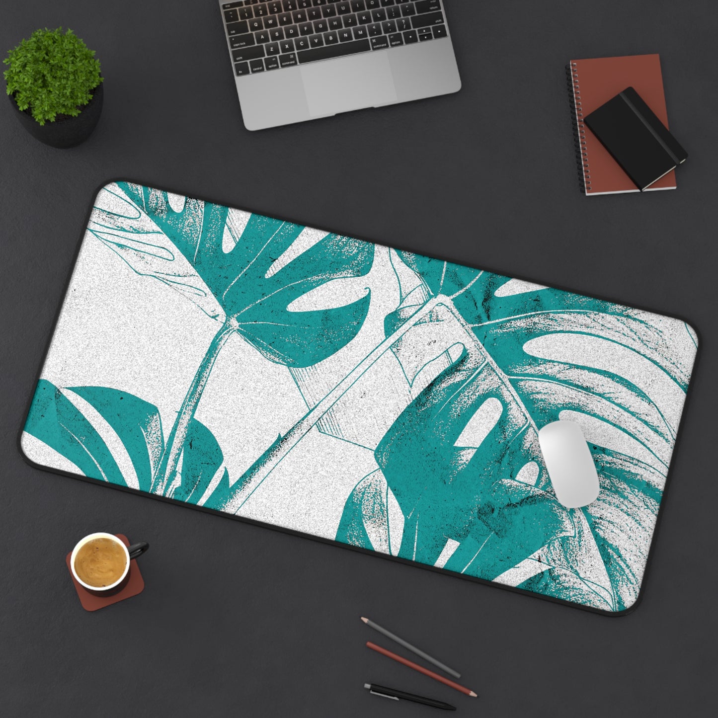 Monstera Leaf Deep Aqua Desk Pad