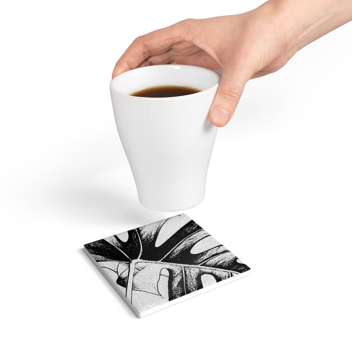 Monstera Leaf Black Ceramic Coaster Botanical Drink Coaster