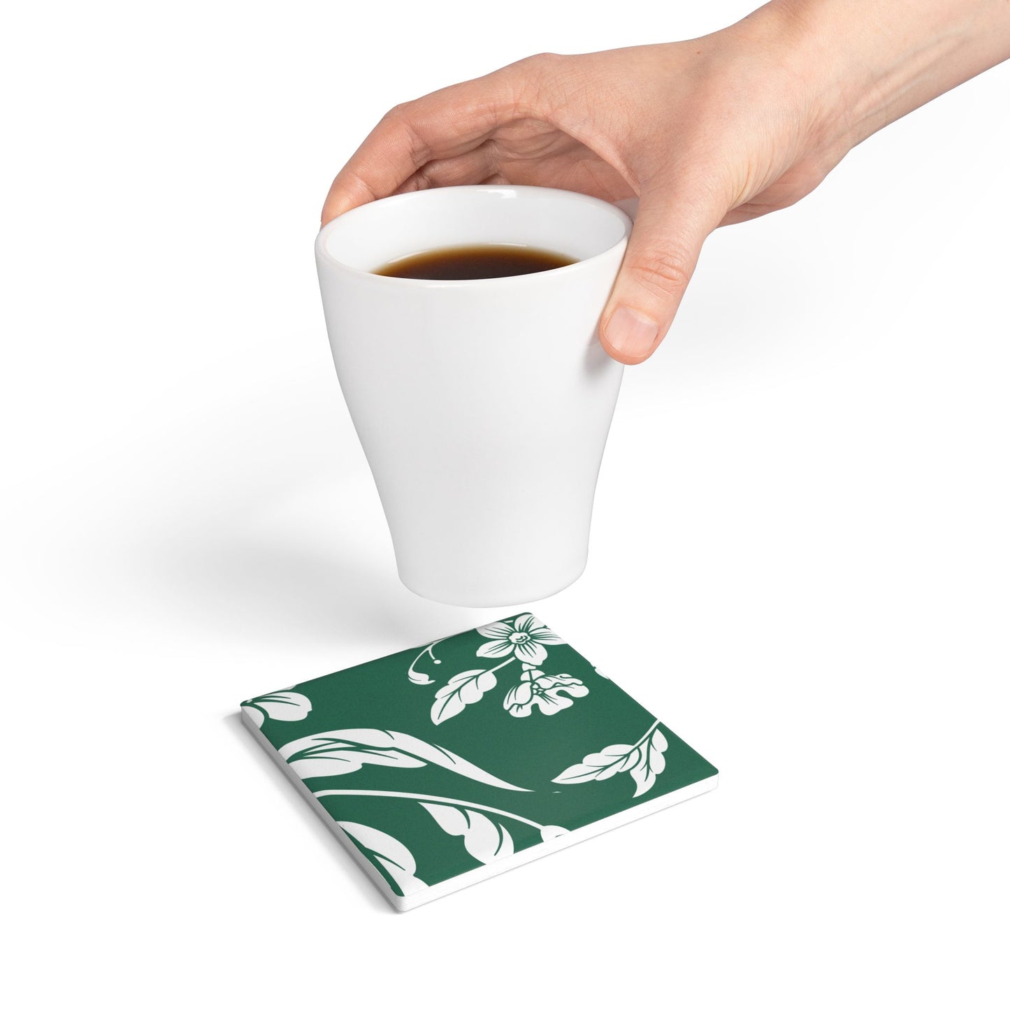 Leaf Green Floral Ceramic Coaster Coordinated Collection