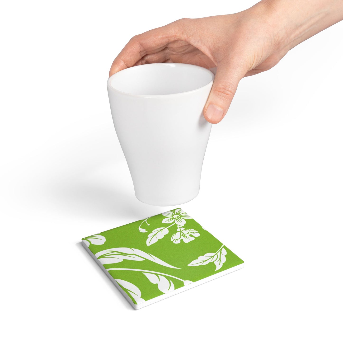 Muted Lime Floral Ceramic Coaster Coordinated Collection
