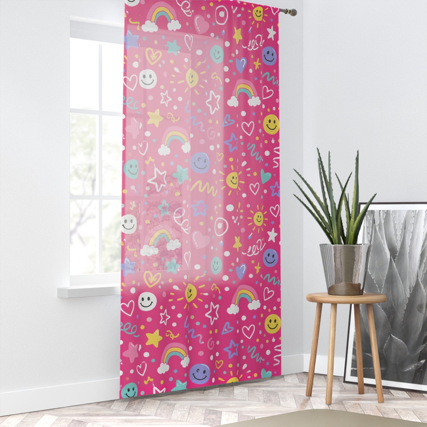 Pink Pop Sheer Curtain Panel 50 x 84 Pink Window Curtain