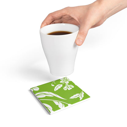 Muted Lime Floral Ceramic Coaster Coordinated Collection