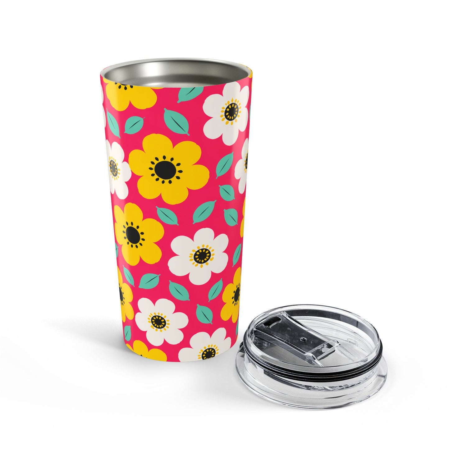 Happy Flower Tumbler 20oz Insulated Travel Mug Retro Daisy Drinkware
