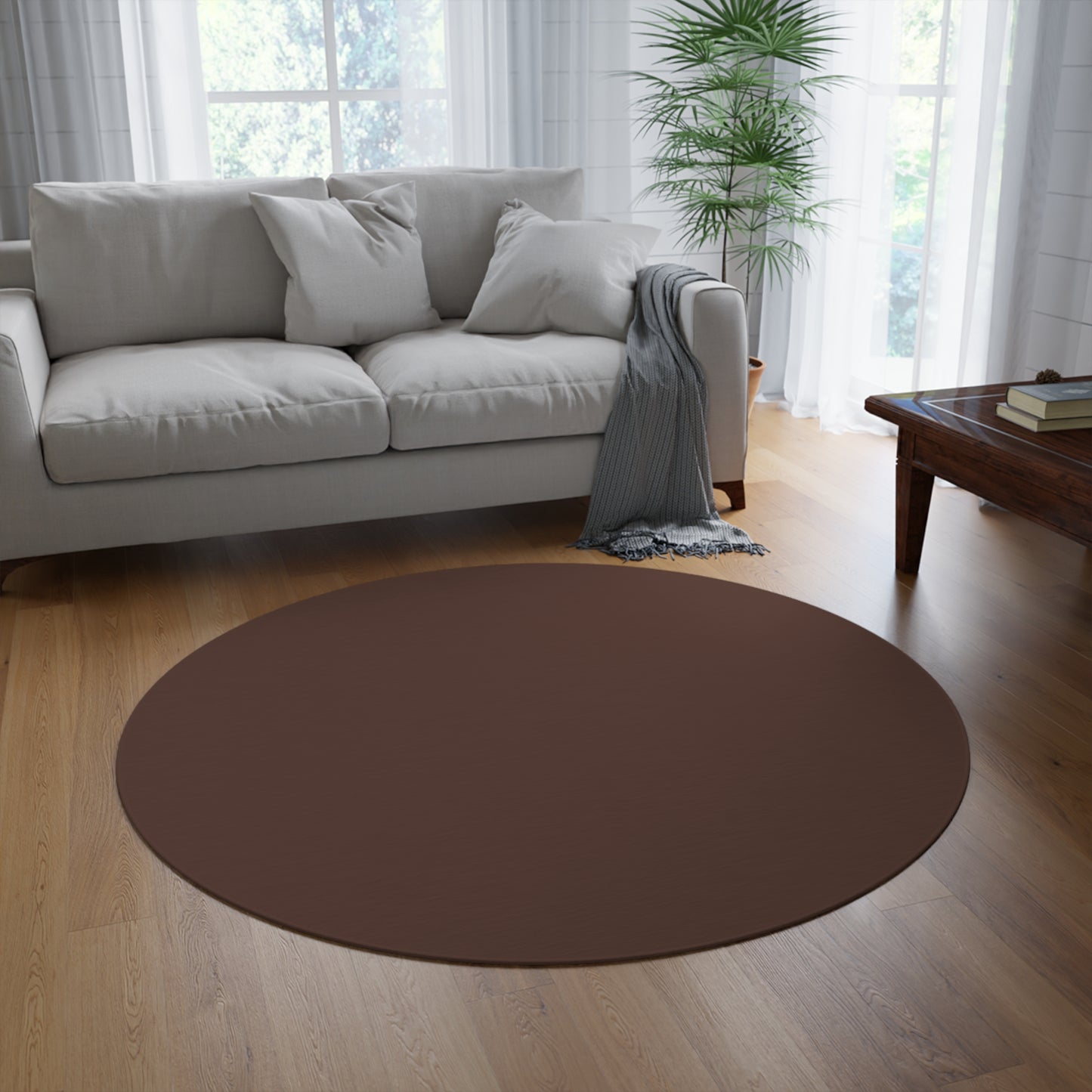 Chocolate Brown Coordinated Round Rug 60 Inch Floor Rug Minimal Home Decor Living Room Rug