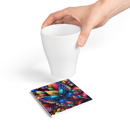 Metamorphosis Ceramic Coaster Vibrant Butterfly Floral Drink Coaster