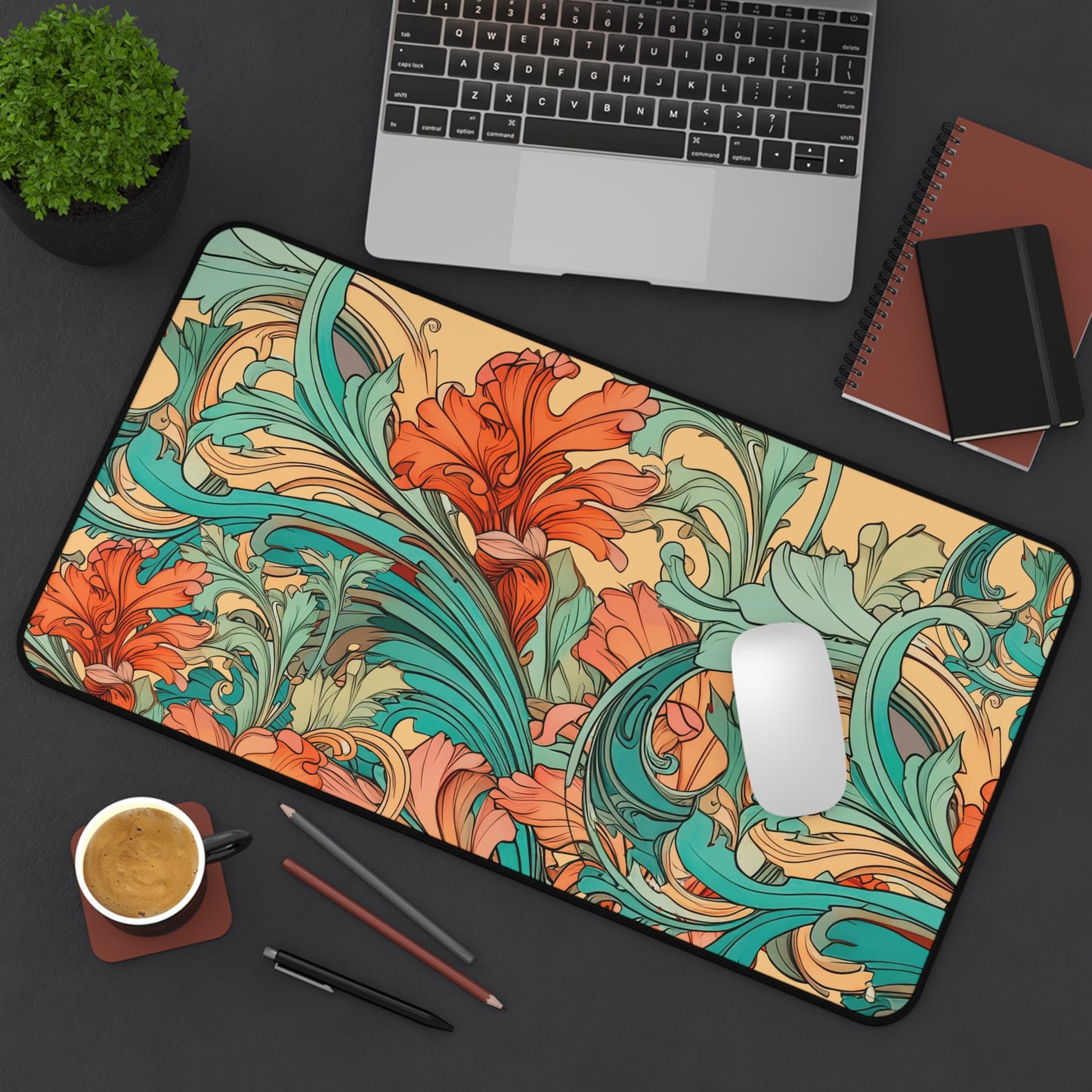 Coral Flourish Desk Mat Extended Mouse Pad (12x18, 12x22, 16x32)