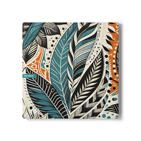 Botanical Leaves Blue Ceramic Coaster Modern Botanical Drink Coaster
