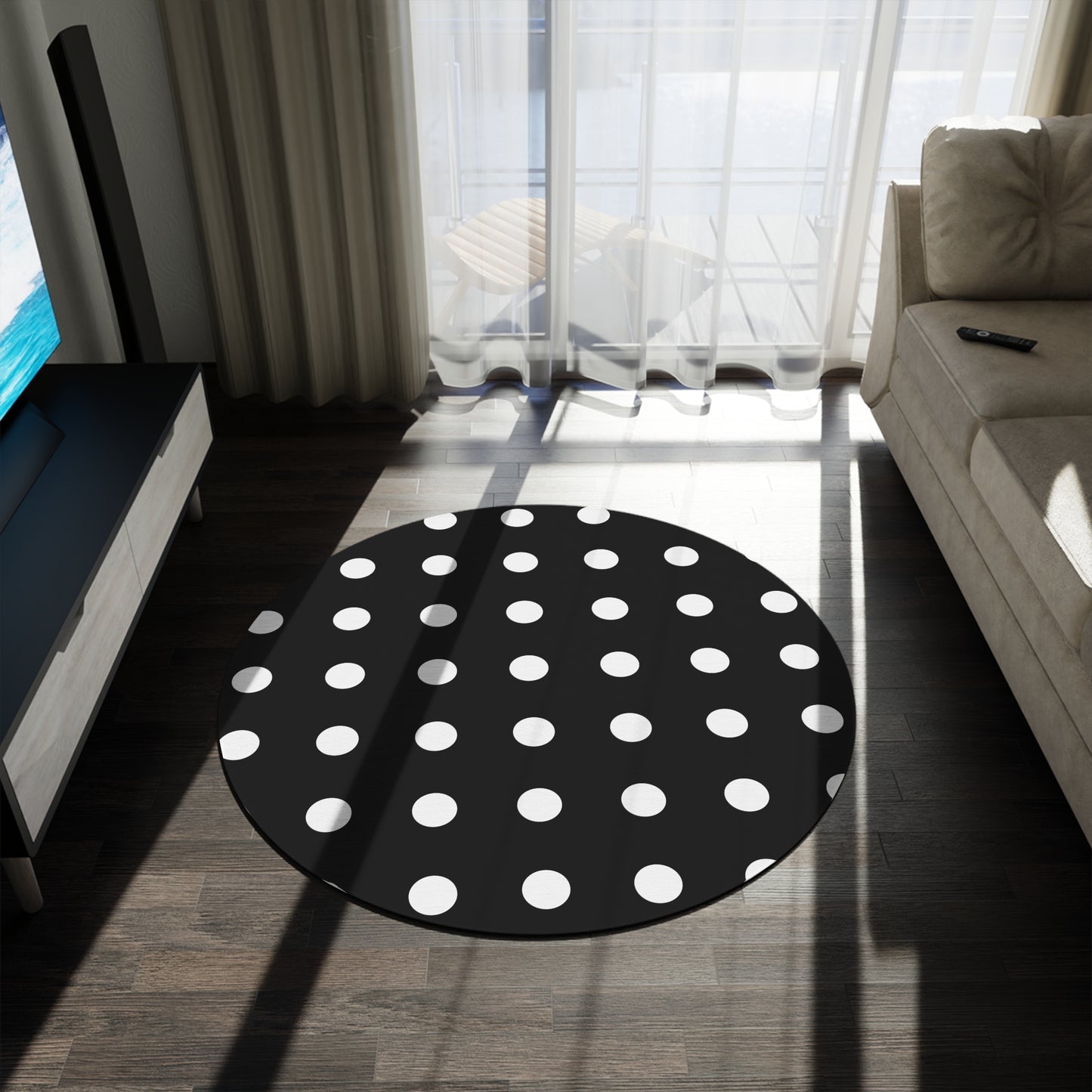 Black Polka Dot Round 60 Inch Rug