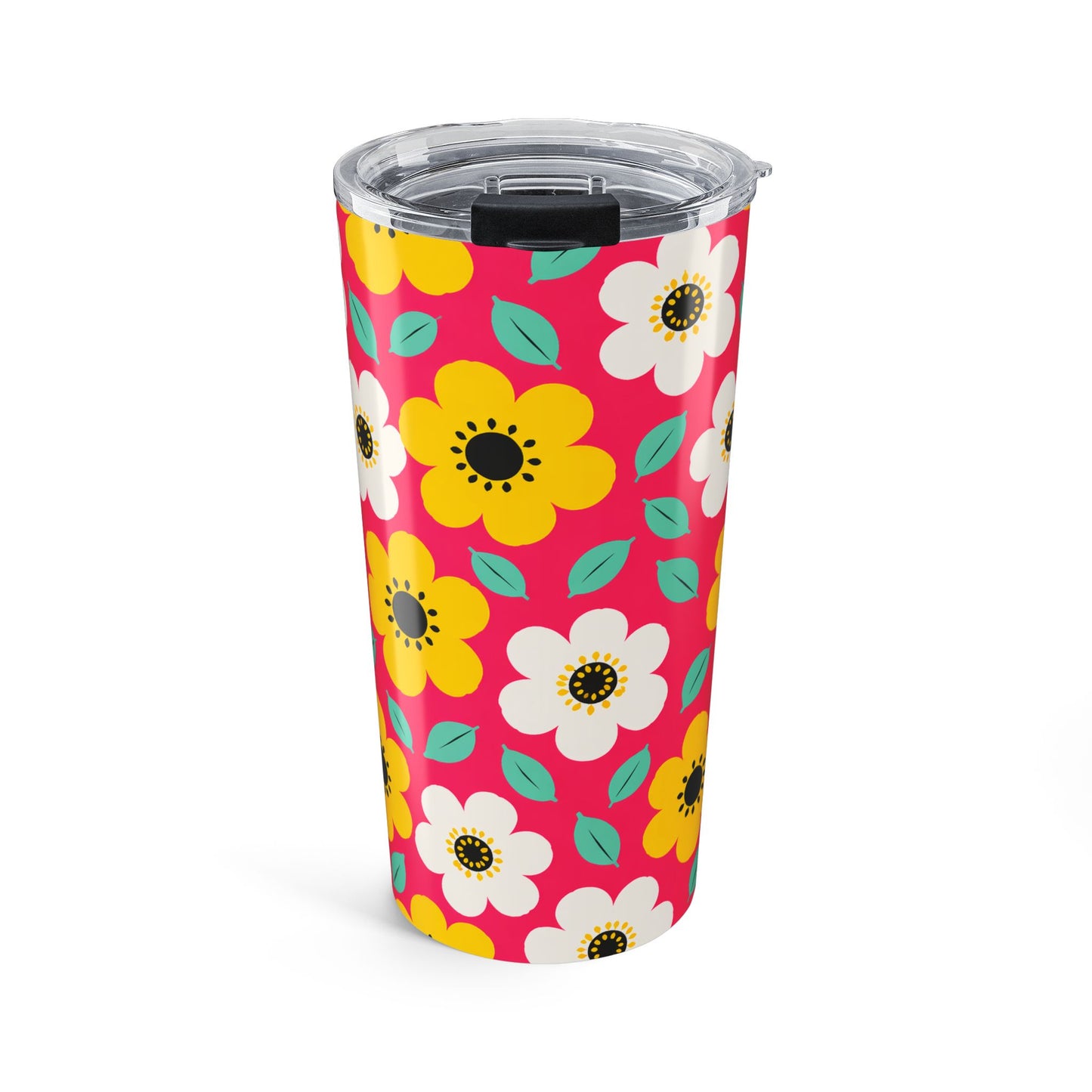 Happy Flower Tumbler 20oz Insulated Travel Mug Retro Daisy Drinkware