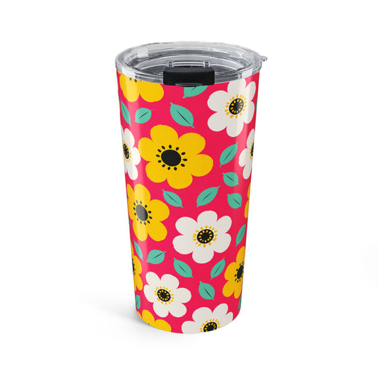 Happy Flower Tumbler 20oz Insulated Travel Mug Retro Daisy Drinkware