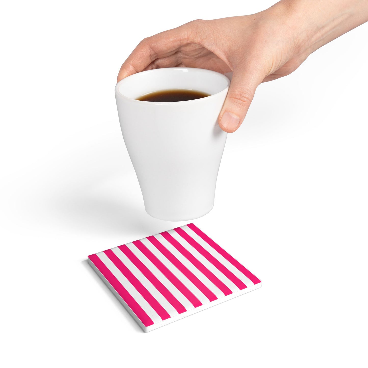 Pink Stripe Ceramic Coaster Square or Round Pink and White Striped Drink Coaster