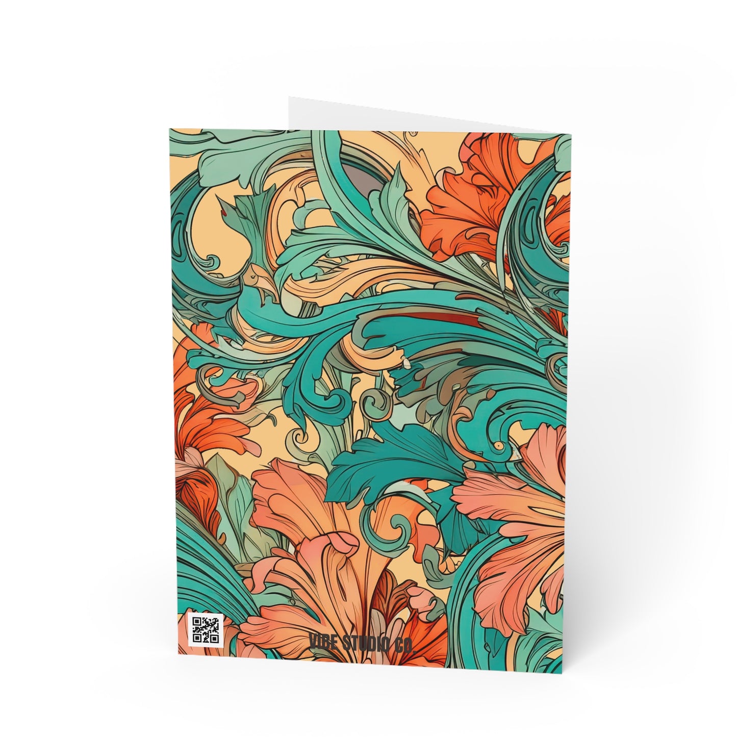 Coral Flourish Note Cards Botanical Floral Stationery Set