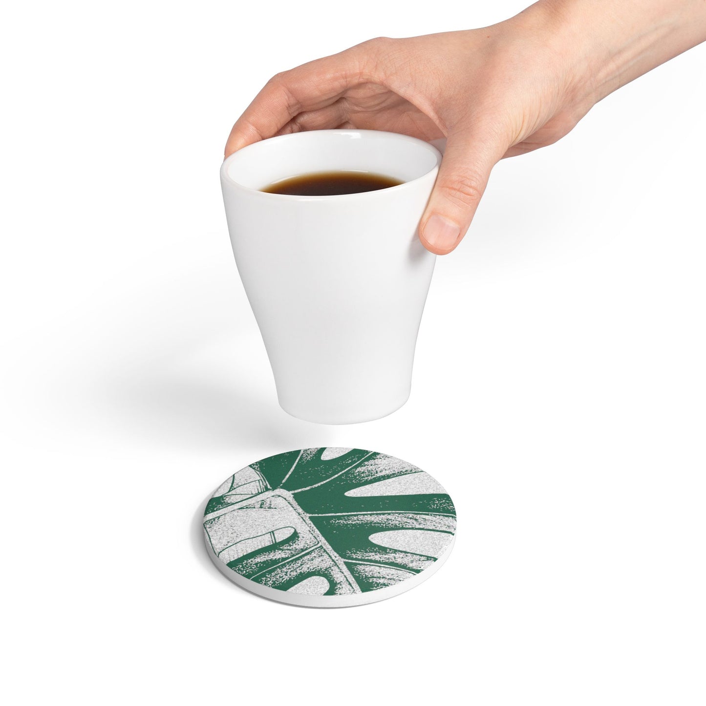 Monstera Leaf Green Ceramic Coaster Botanical Drink Coaster