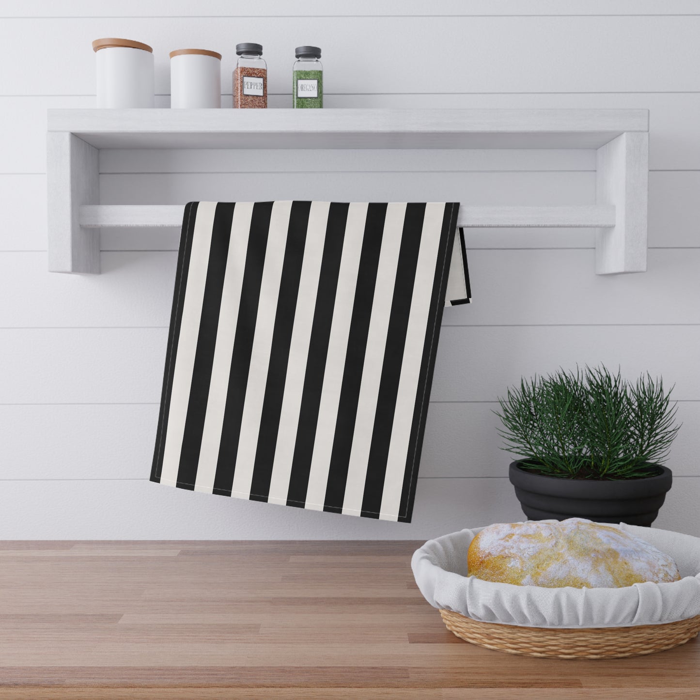 Black Stripe Cotton Twill Tea Towel 18 x 30