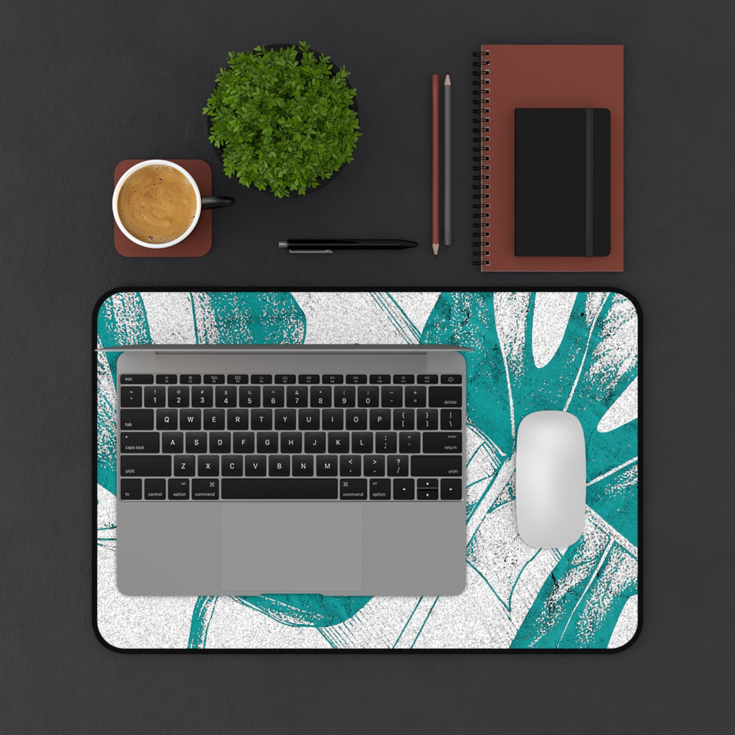 Monstera Leaf Deep Aqua Desk Pad